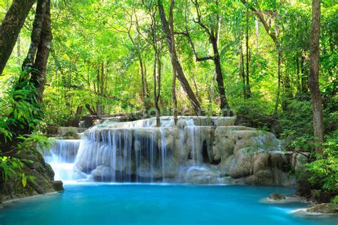 Erawan Waterfall Thailand Wallpaper Wallsauce Us Waterfall