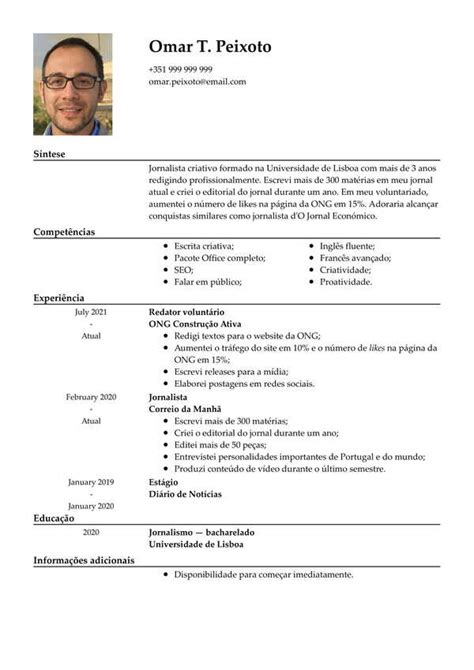 Curriculum Vitae Português Exemplos Em Word Ou Pdf