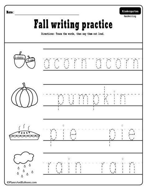 Fall Writing Worksheet Kindergarten