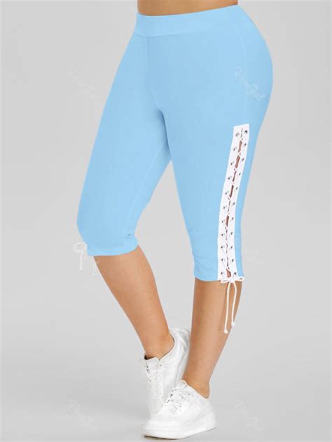 Off High Waisted Lace Up Side Plus Size Capri Pants Rosegal