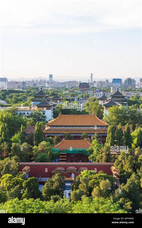 Aerial View Of Forbidden City In Beijing From Top Of Jingshan Hill At