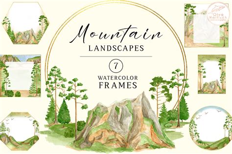 Watercolor Mountain Border Frame Clipart Graphic By Olya Haifisch
