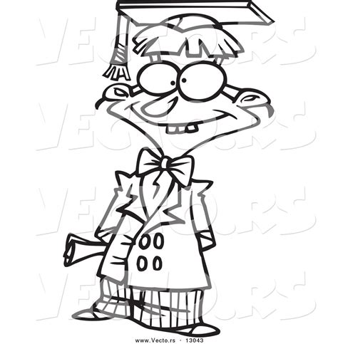 Vector Of A Dorky Cartoon Boy Graduate Posing Coloring Page Outline