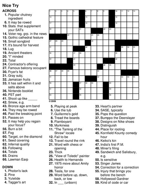 Printable Crossword Puzzles For Teenagers