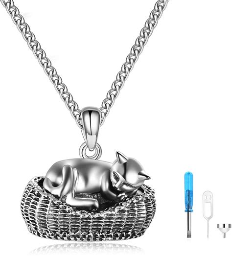 Cat Urn Necklace For Ashes Sterling Silver Animal Keepsake Pet Memoria