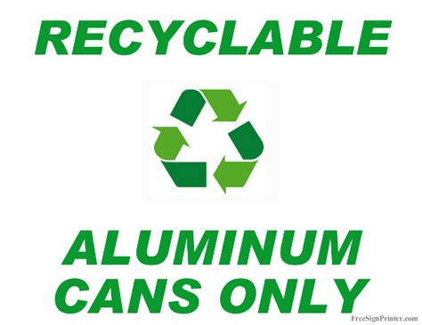 printable recycle aluminum cans only sign
