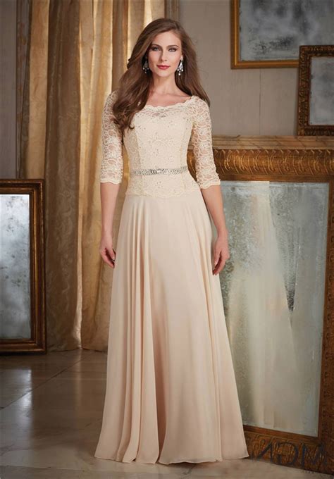 1,561 results for long dress with sleeves. Bateau Neckline Long Champagne Chiffon Lace Mother Of The ...