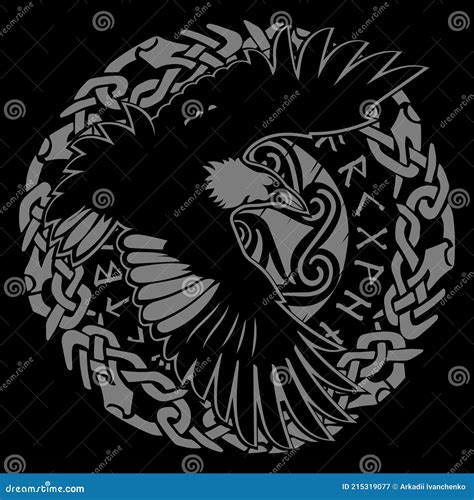 Scandinavian Viking Design Black Raven In Flight With Outstretched