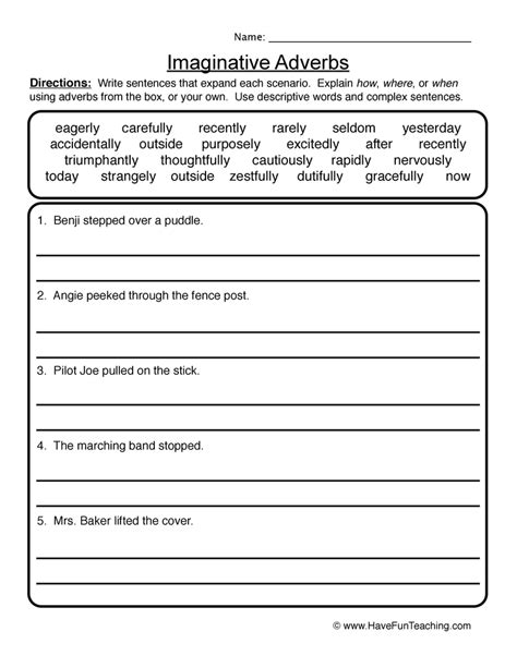 Adverb Worksheet For Second Grade