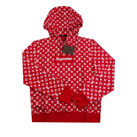 Supreme Red Louis Vuitton Box Logo Hoodie On The Arm
