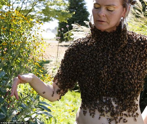 Nice Blouse Honey Woman Wears 12 000 Bees On Her Naked Chest For Stomach Churning Photo Series