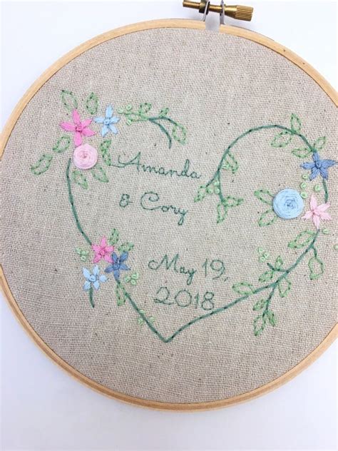 Hand Embroidered Wedding T Embroidery Hoop Art Anniversary Etsy