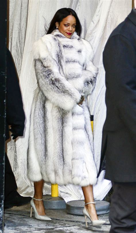 Rihanna Leaving Good Morning America In A Fur Coat Pictured Rihanna