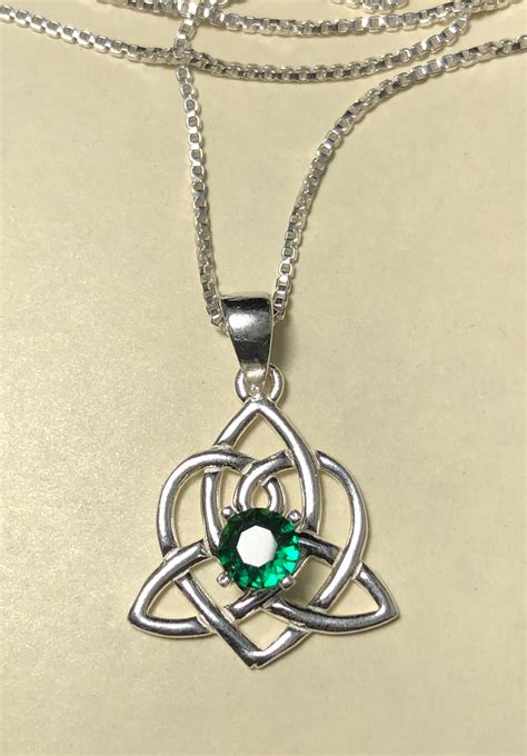 Celtic Sisters Knot Emerald Necklace In Sterling Silver Irish Necklace