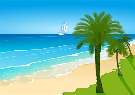 Free Vectors Seaside Island With Boat In The Sea Vector Background
