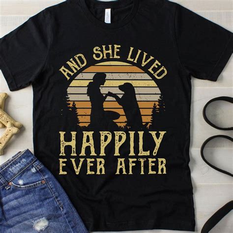 Sunset Retro Style Girl And Her Dog She Lived Happily Ever After Shirt