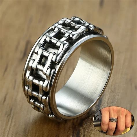Stylish Spinner Rings For Men Jewelry With Stainless Steel Bike Chain