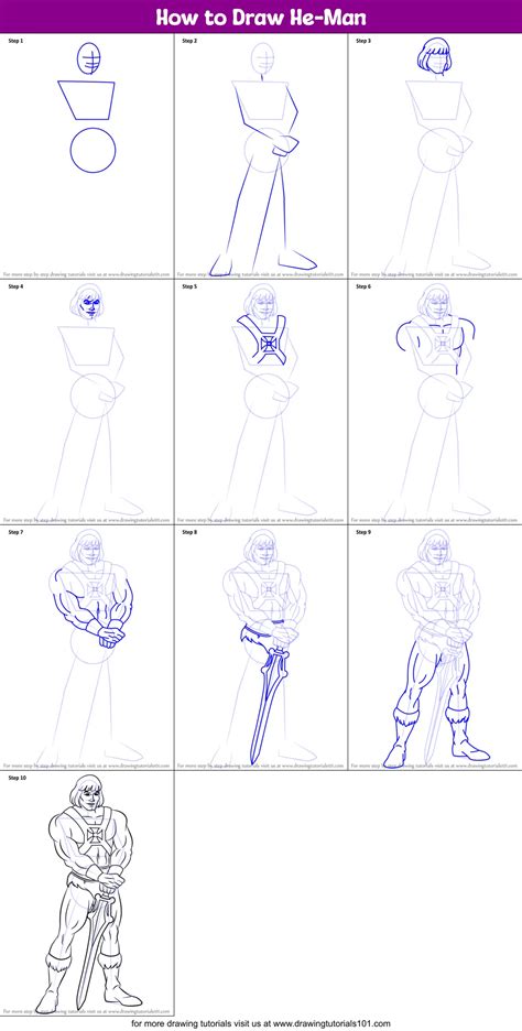 How To Draw He Man Printable Step By Step Drawing Sheet