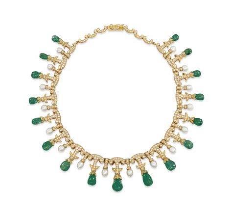 An Emerald Diamond And Natural Pearl Necklace Christies