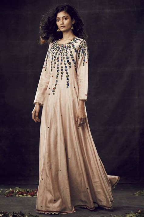 Buy Shasha Gaba Pink Leaf Embroidered Anarkali Tunic Online Aza Fashions