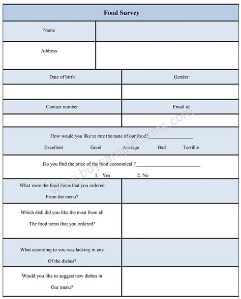 Its suitability depends on the types of information needed to answer a. Food Survey Form | Sample Food Survey Form and Template