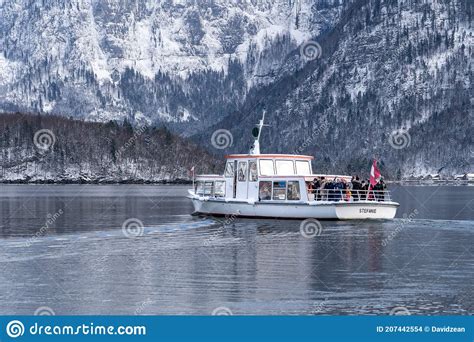 Feb 6 2020 Hallstatt Austria Tourists On Ferry Boat Stefanie On