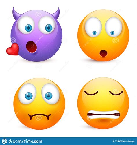 Smileyemoticon Set Yellow Face With Emotionsmood Facial Expression