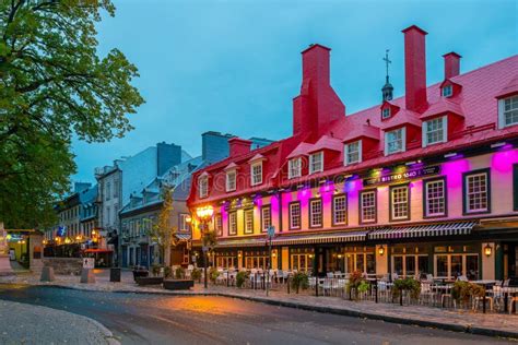 Old Town Area In Quebec City Canada At Twilight Editorial Photo