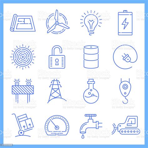 Household Electricity Demand Blueprint Style Vector Icon Set Stock