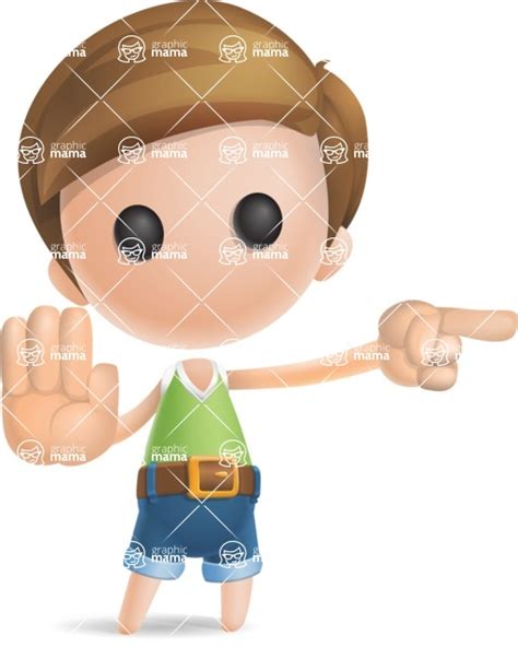 Simple Cute Boy Vector 3d Cartoon Character Direct Attention