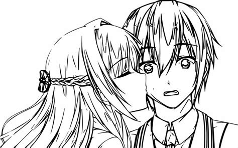 Anime Couple Coloring Pages Awkward Kissing K5