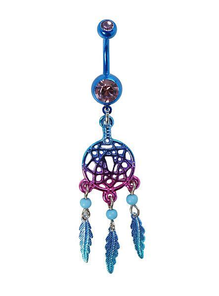 14g 3 8 steel purple and blue dreamcatcher navel barbell hot topic belly button rings