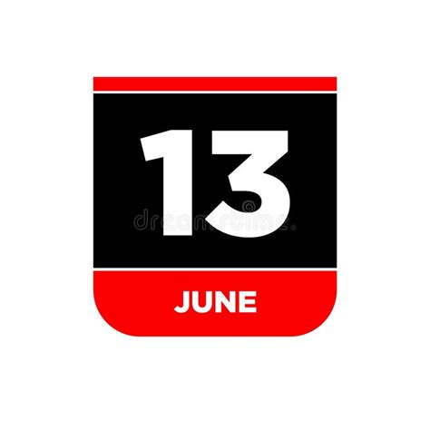 13th June Calendar Vector Icon 13 June Monogram Stock Vector