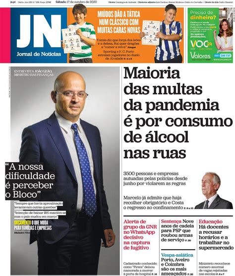 Capa Jornal De Notícias 17 Outubro 2020 Capasjornaispt