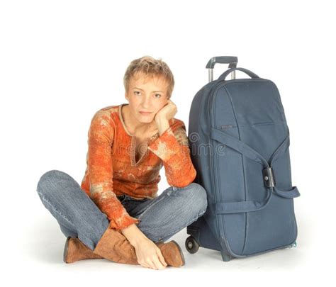Sad Woman With Suitcase Stock Image Image Of Adult Modern 35354397