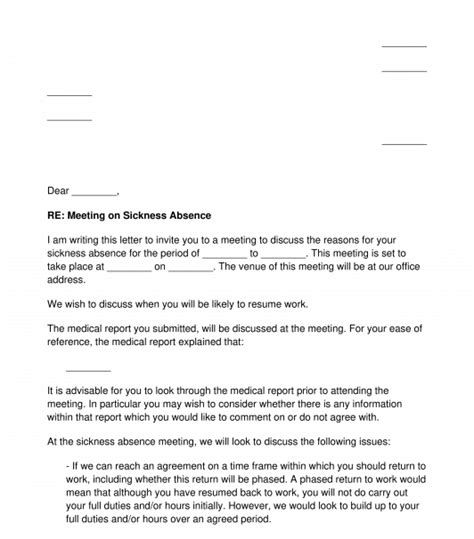 Letter Inviting Employee To Sickness Absence Meeting