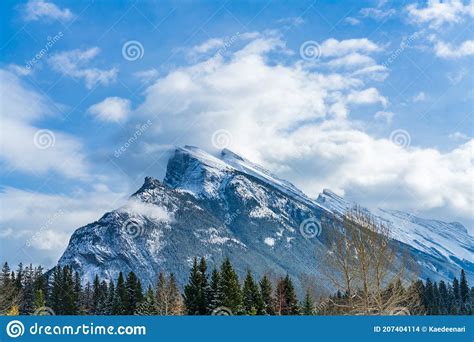 Close Up Snow Covered Mount Rundle With Snowy Forest Banff National