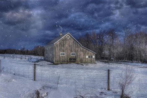 Vermont Photograph Winter Night In Vermont With Snow Falling Over