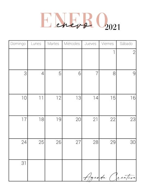Calendario Elegante 2021 Plantilla De Calendario Para Imprimir