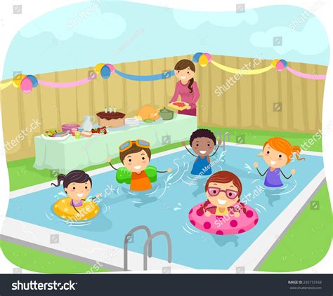 Illustration Kids Having Pool Party Their Stock Vector 235773169