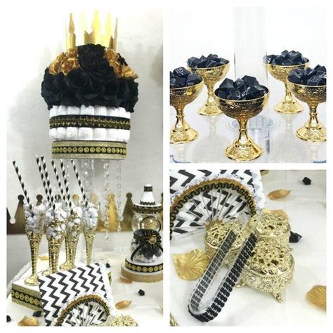 Black And Gold Baby Shower Candy Buffet Centerpiece With Baby Etsy