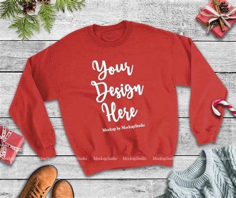 Download Free Christmas Red SweaT-Shirt Mockup Gildan Heavy Blend ...