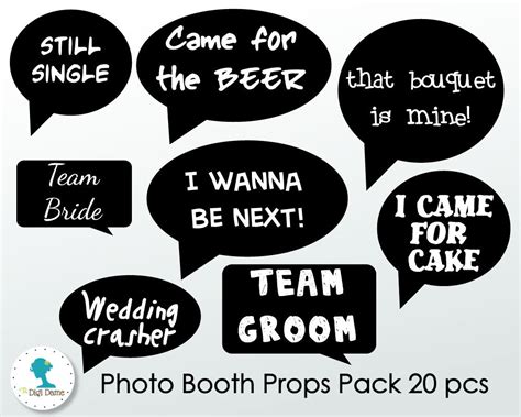 Wedding Photo Booth Props Printable Funny Speech Bubbles