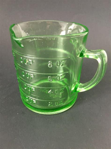 S Hazel Atlas Uranium Glass Green Spout Measuring Cup Kellogg S