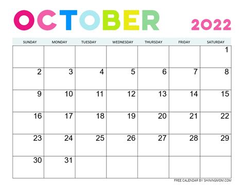 Printable Blank Calendar October 2022