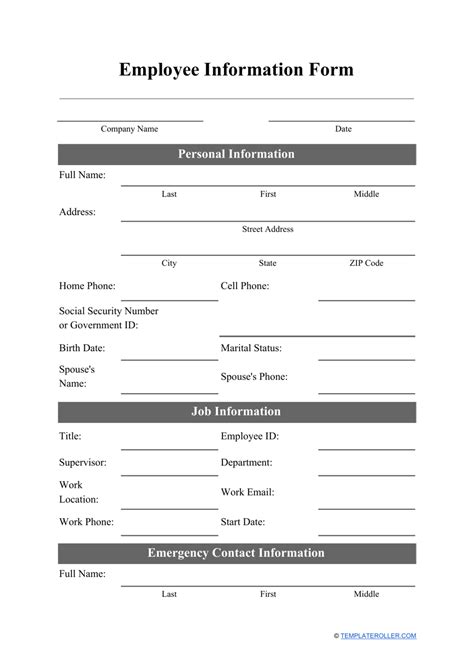 Printable Employee Information Form Printable Forms Free Online