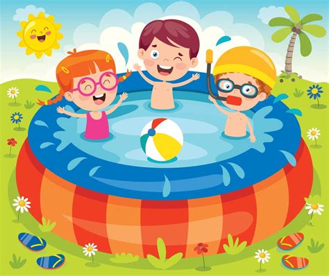 Bambini Che Nuotano In Una Piscina Gonfiabile 2388477 Arte Vettoriale A