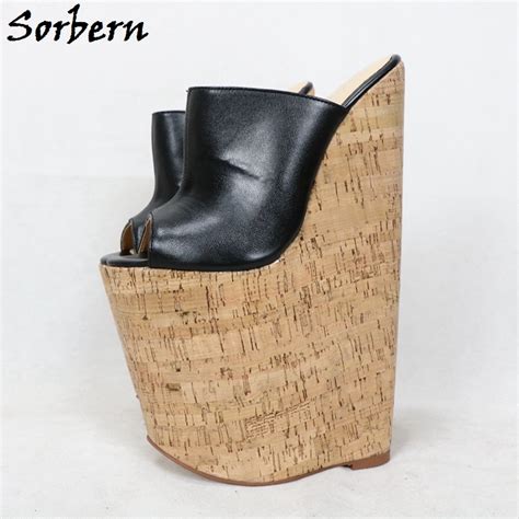 Sorbern 30cm Extreme High Heel Mules Women Shoes Crok Wedges Platform Open Toe