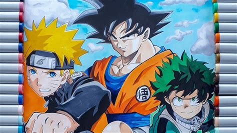 Speed Drawing Goku Naruto Luffy Ect Anime Poster Youtube