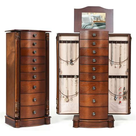 Costway Wood Jewelry Cabinet Armoire Box Storage Chest Stand Organizer